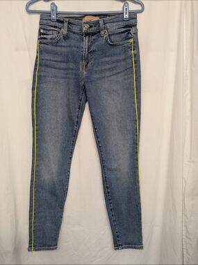 7 For All Mankind Skinny Jeans with Neon Yellow Side Stripe